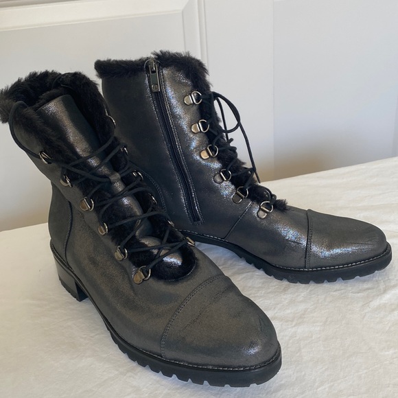 Peter Kaiser Leather Lace Up Ankle Boots Silver Gray - Picture 8 of 16